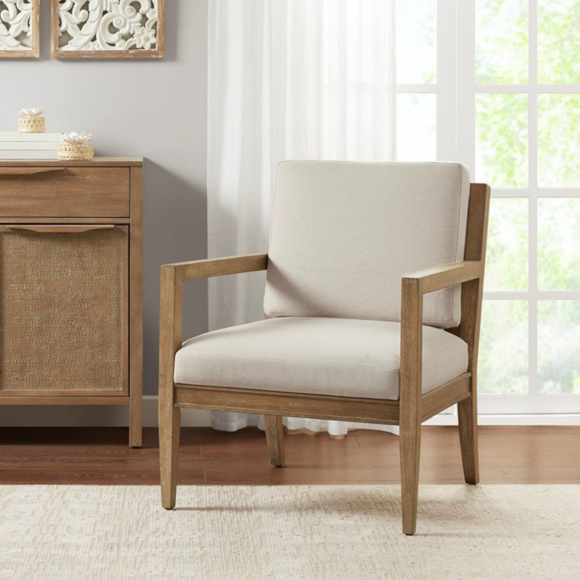 Tage - Upholstered Accent Armchair With Slatted Back Design - Ivory JLA