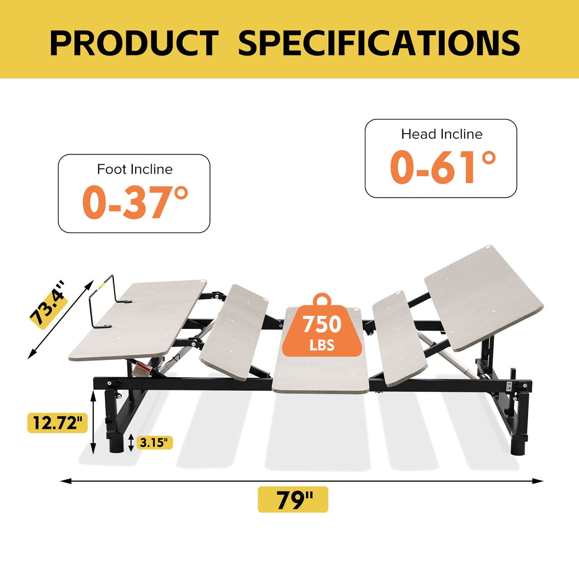 Electric Ergonomic Adjustable Bed Base With Wireless Remote, Quiet Motor, Independent Head And Foot Incline Daily Nest