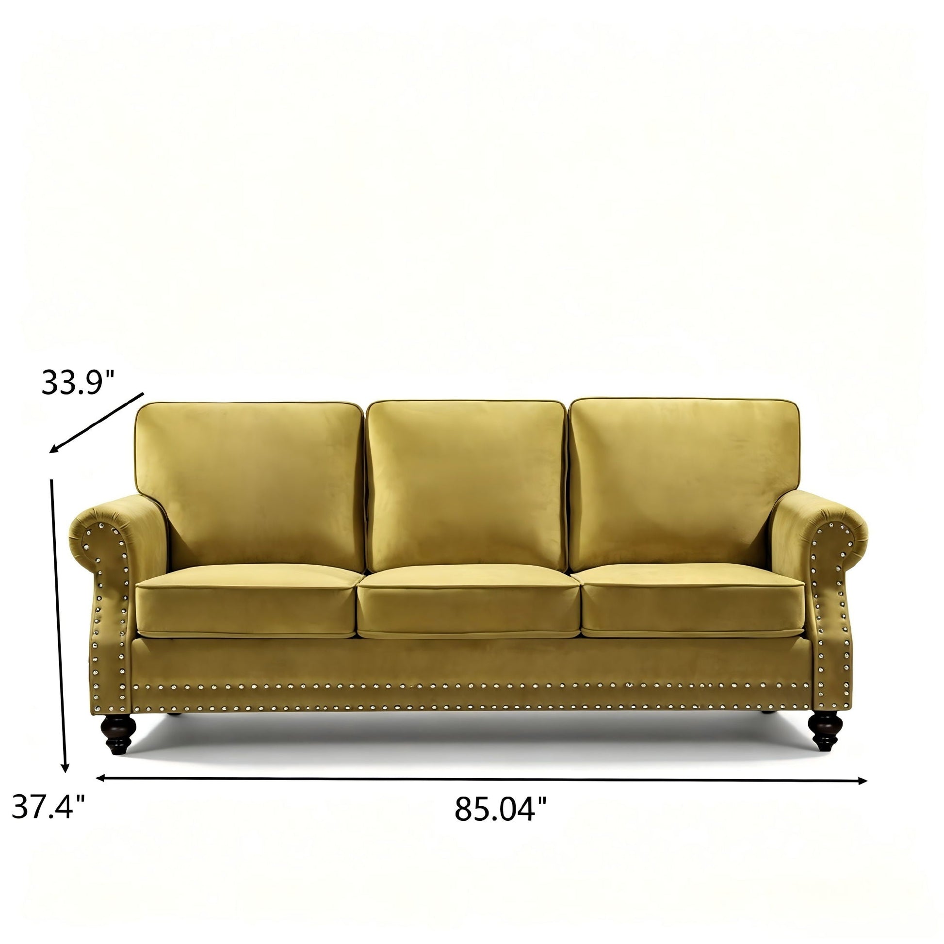 3 Seater Sofa With Nailhead Trim And Turned Legs For Living Room US Pride