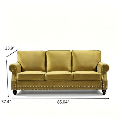 3 Seater Sofa With Nailhead Trim And Turned Legs For Living Room US Pride