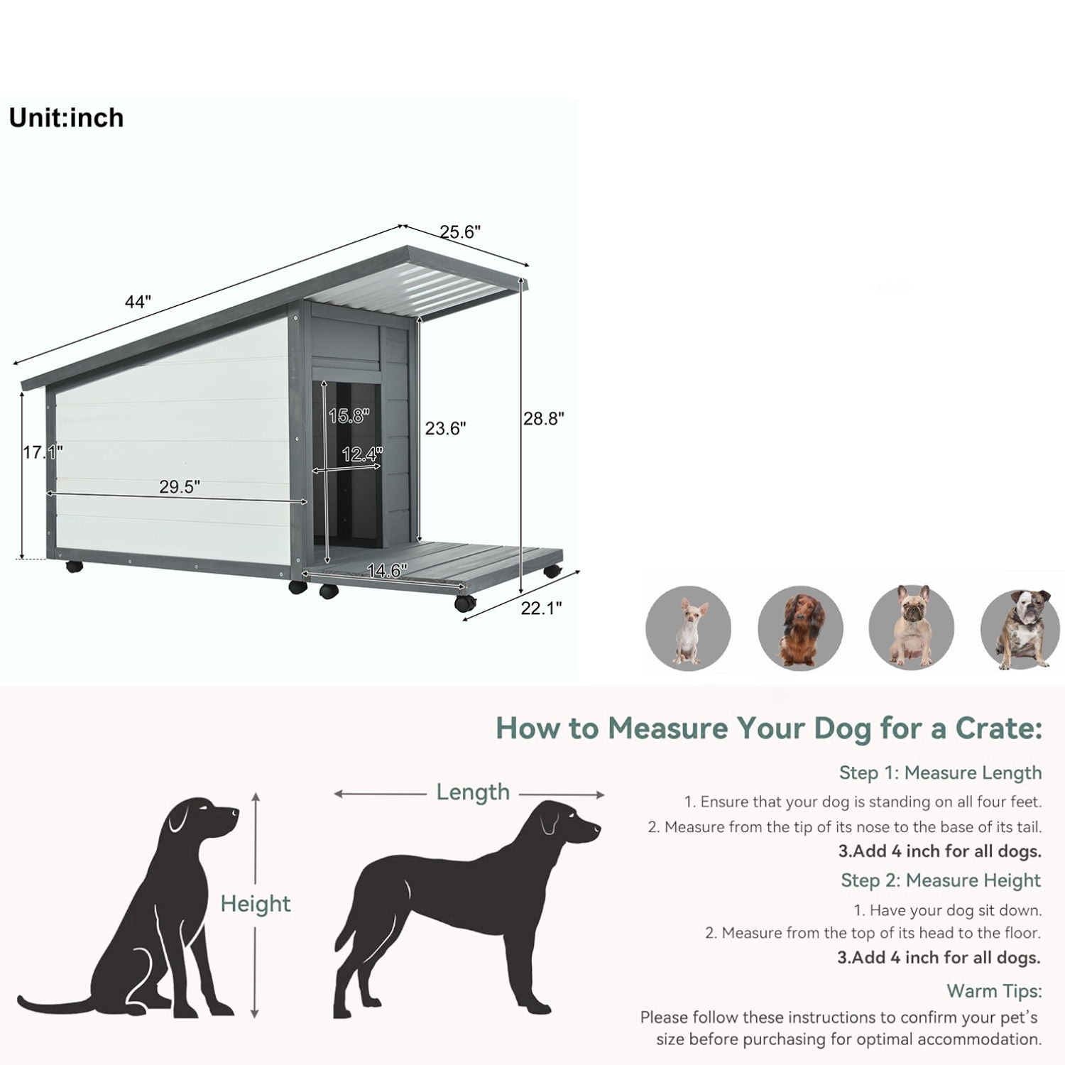 Modern Design Outdoor Dog House With Food Bowl And Wheels Pine - Gray / White Daily Nest