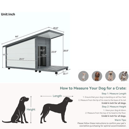 Modern Design Outdoor Dog House With Food Bowl And Wheels Pine - Gray / White Daily Nest