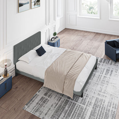 Modern Upholstered Platform Bed Frame With Button Tufted Linen Fabric Headboard Home Essentials