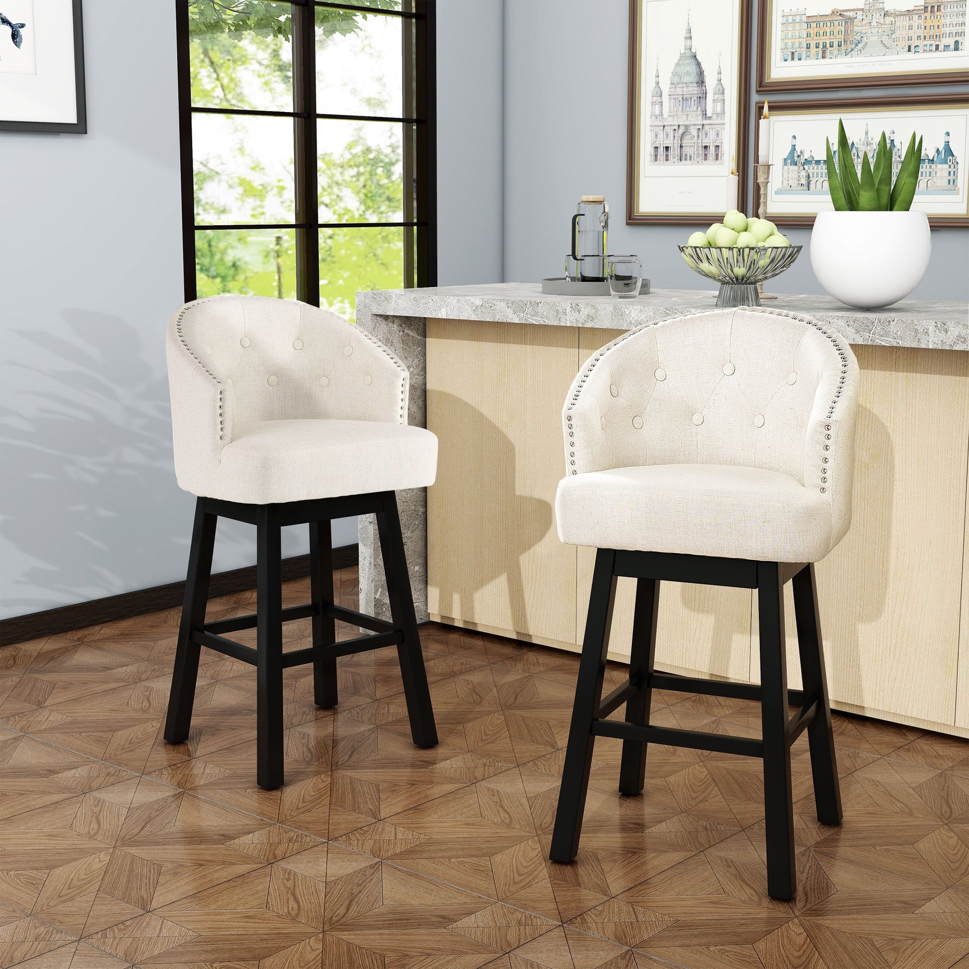 360 Degree Swivel Bar Stool With Stunning Nailhead Trim (Set of 2) Noble House