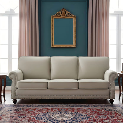 3 Seater Sofa With Nailhead Trim And Turned Legs For Living Room US Pride
