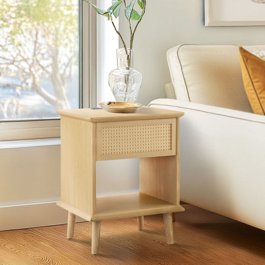Teagan - Accent Side Table With Drawer Storage & Lower Open Shelf - Natural INK+IVY