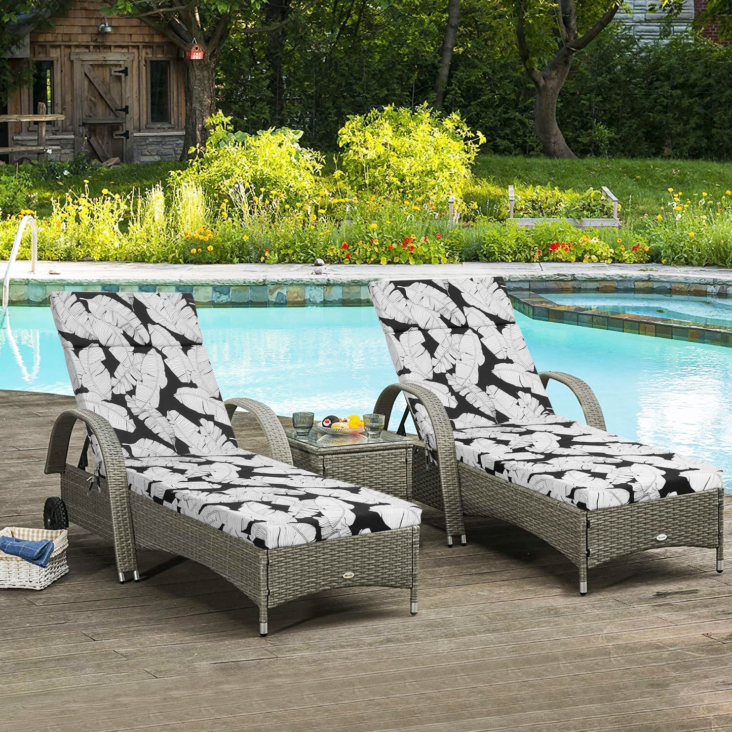 2 Piece Chaise Lounge Chair Cushion Set With Ties Home Essentials