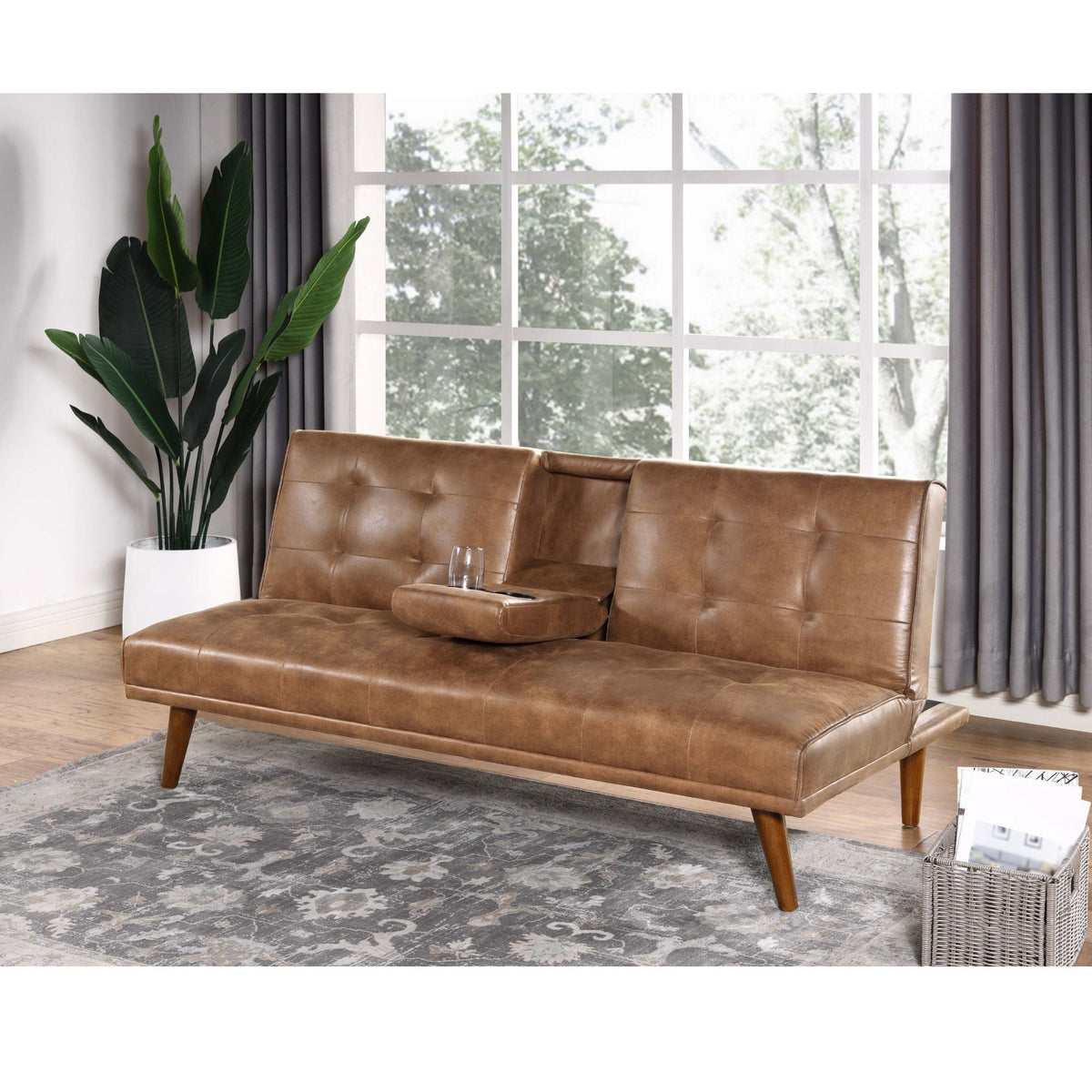 Tufted Convertible Sofa With Cup Holders - Brown Home Essentials