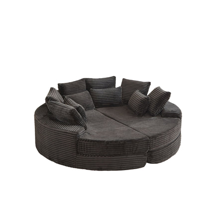 Round Oversized Sofa Bed With 5 Throw Pillows Home Essentials