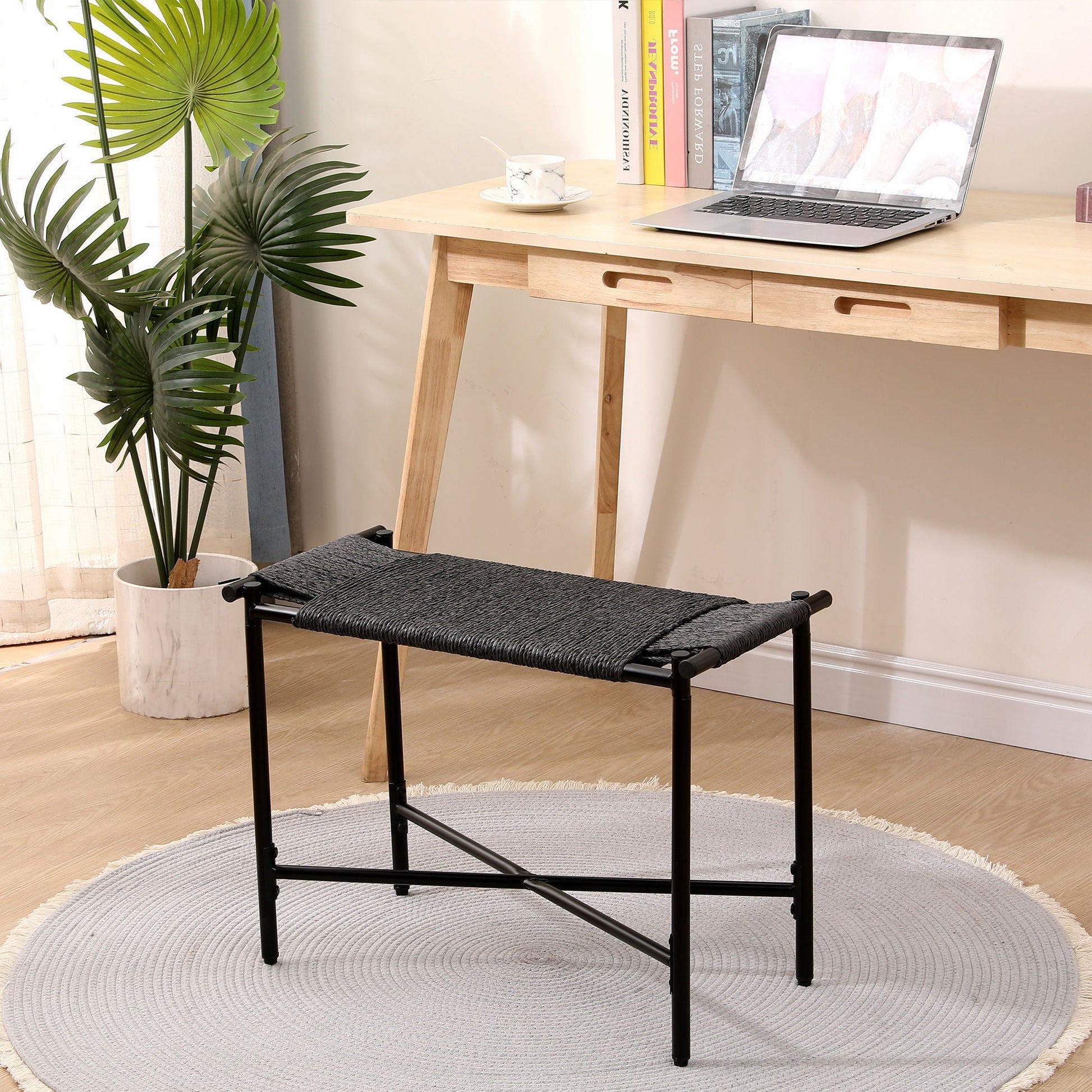 Handwoven Paper Rope Foot Rest Shoes Stools Ottomans For Entryway Home Essentials