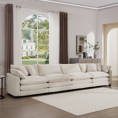 Modern Upholstered 4 Seater Fabric Sofa With Arm And Throw Pillows Home Essentials