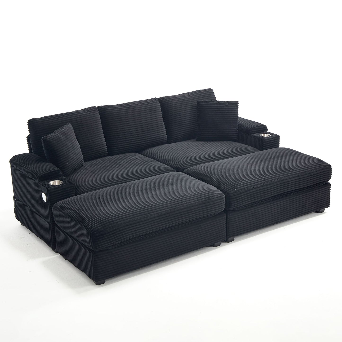 Convertible Sectional Sofa Bed Set With Armrest Storage, Cup Holder, USB - Black Home Essentials