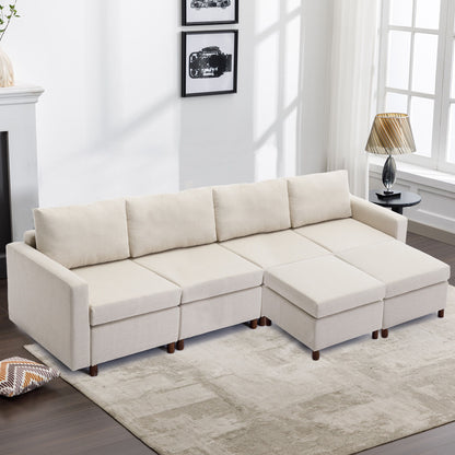 4 Seat Module Sectional Sofa Couch With 2 Ottoman For Living Room, Seat Cushion And Back Cushion Non-Removable And Non-Washable