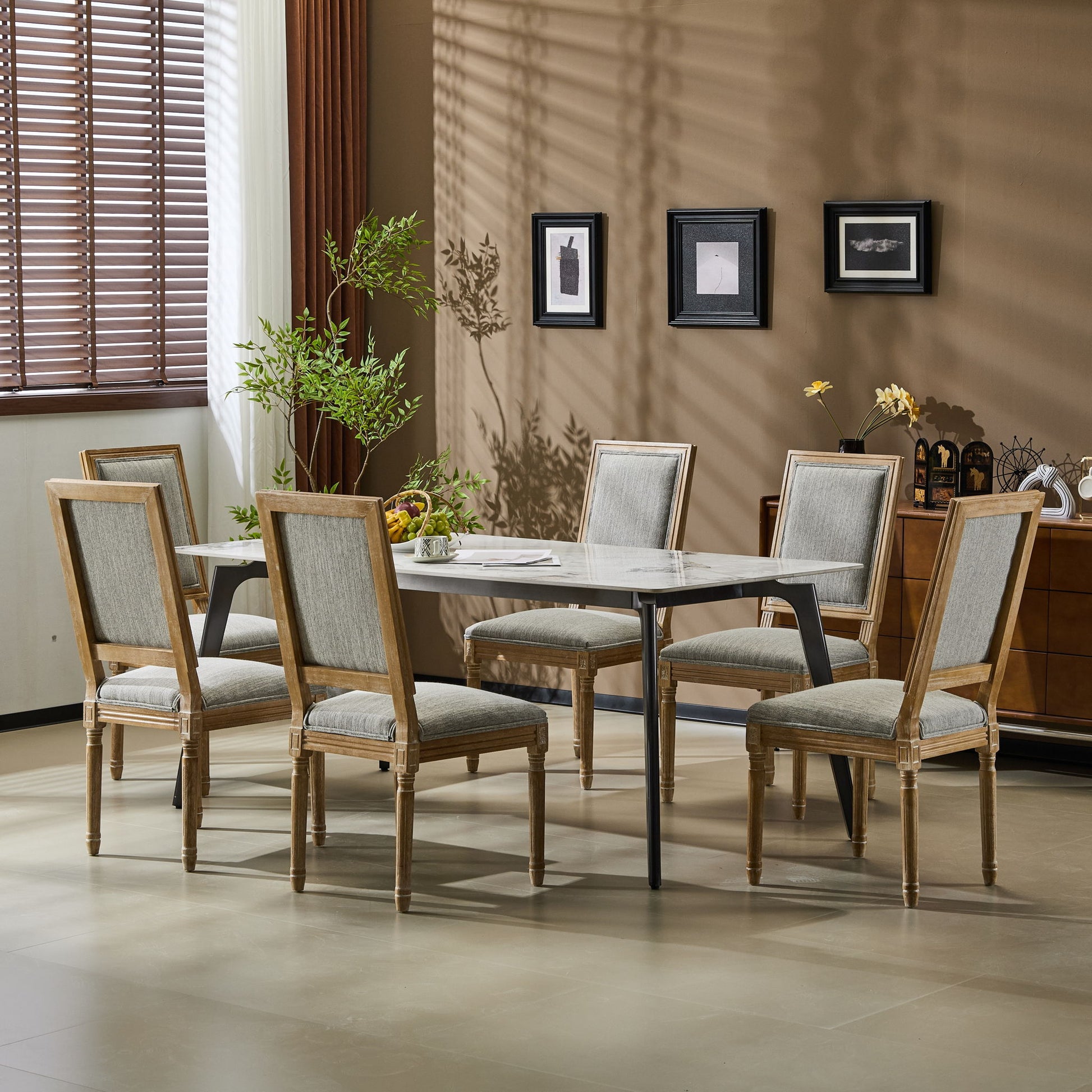 French Country Style Dining Chair With Upholstered Seating And Fluted Legs Noble House
