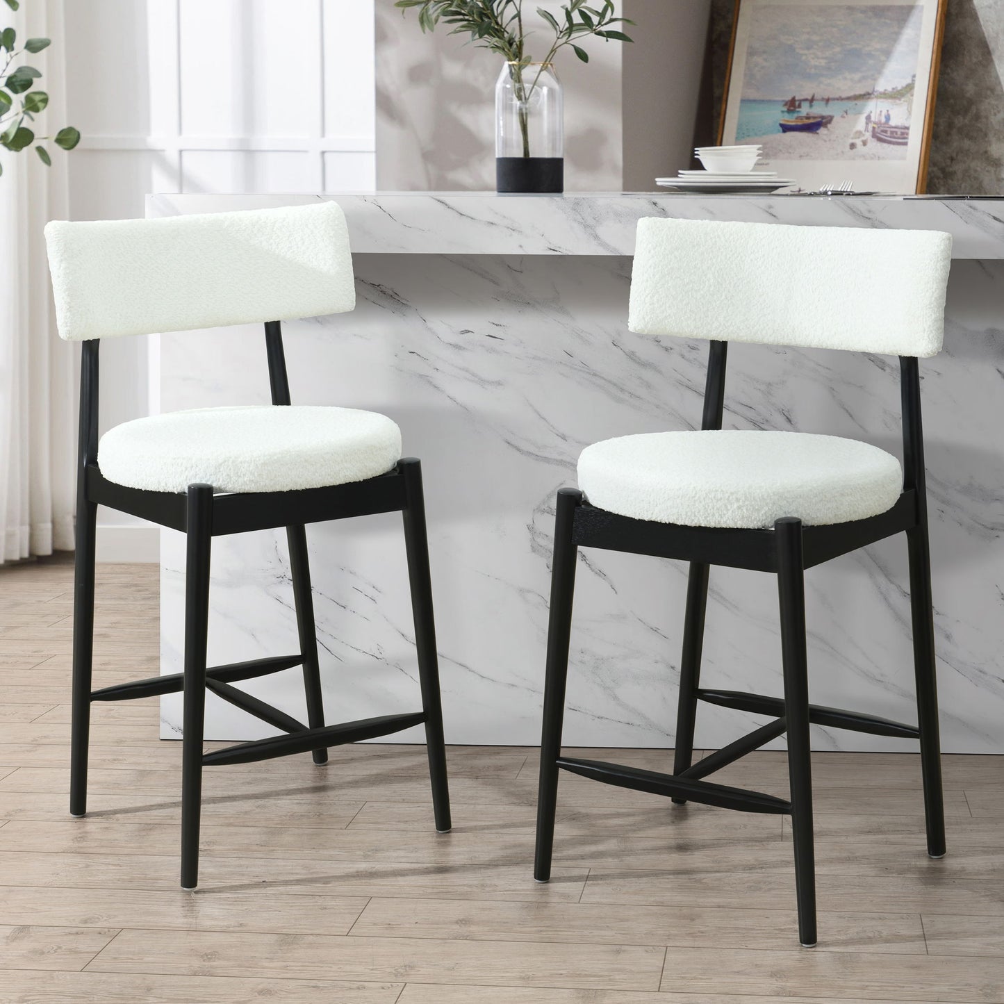 Mid Century Modern Counter Stools, Fabric Upholstered Chairs Noble House