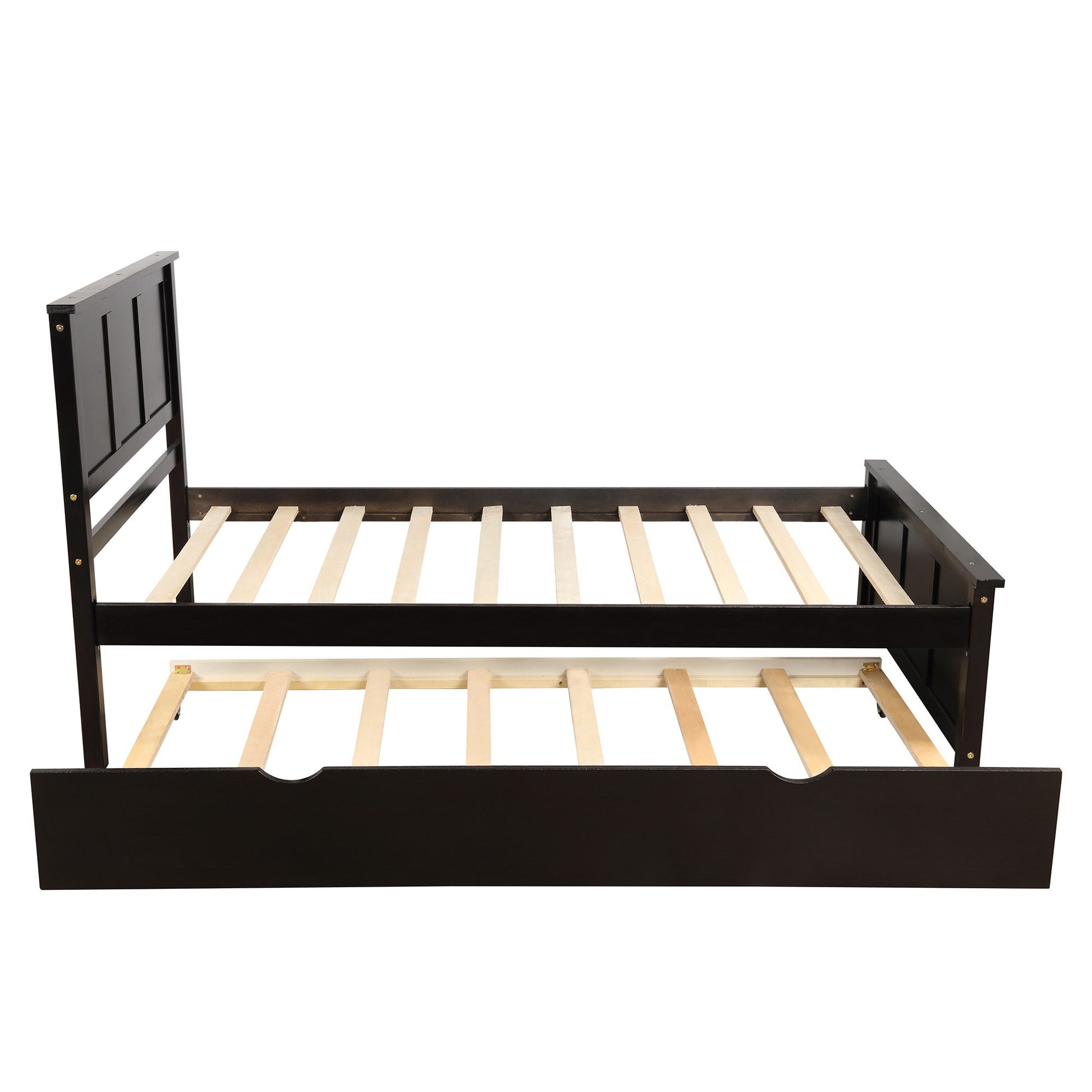 Platform Bed With Twin Trundle, Twin Size - Espresso Hearth and Haven