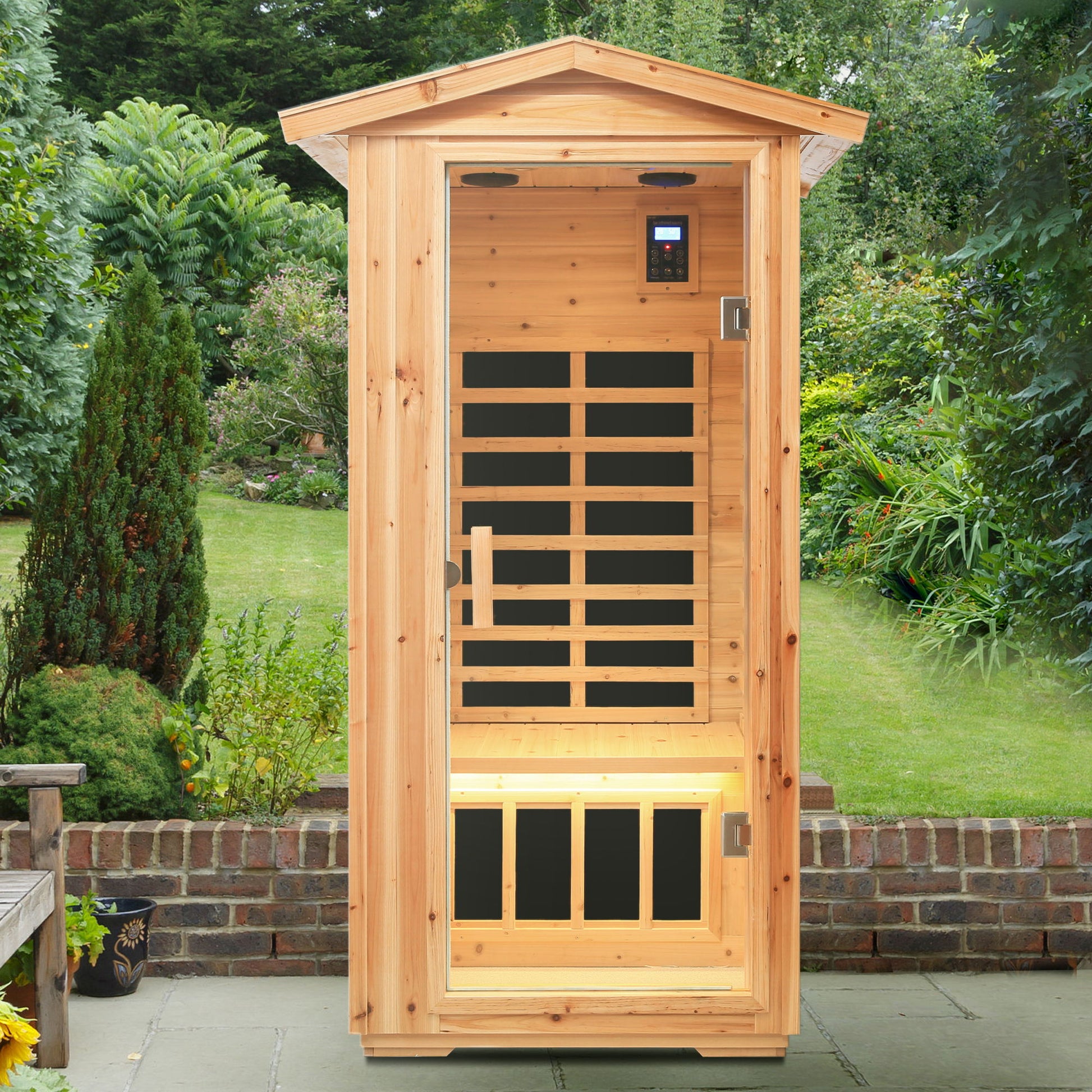 1 Person Far Infrared Old Fir Outdoor Sauna Room - Natural Daily Nest