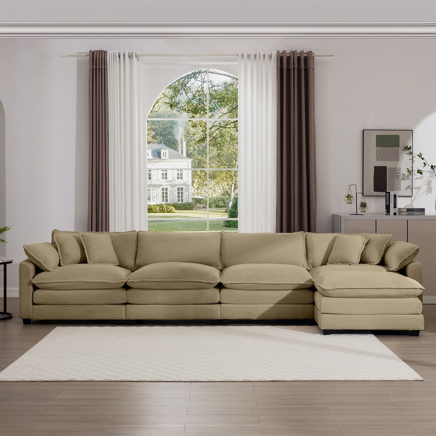 Modern Oversized Modular Cushion Sofa With Ottoman, Low Back, Deep Seating Sofa Set Home Essentials