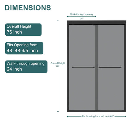 Double Sliding Glass Shower Door 8Mm Tempered Glass With Stainless Steel Frame - Matte Black Daily Nest