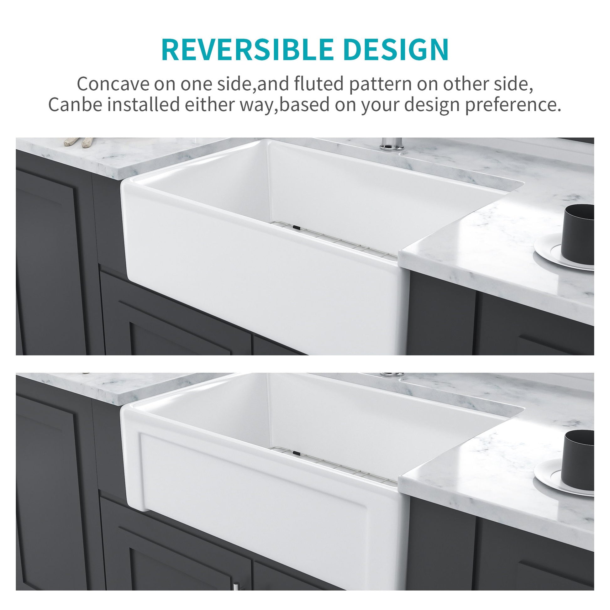 Sink 30" Apron Front Reversible Single Bowl Kitchen Sink With Grid, Strainer - White Daily Nest