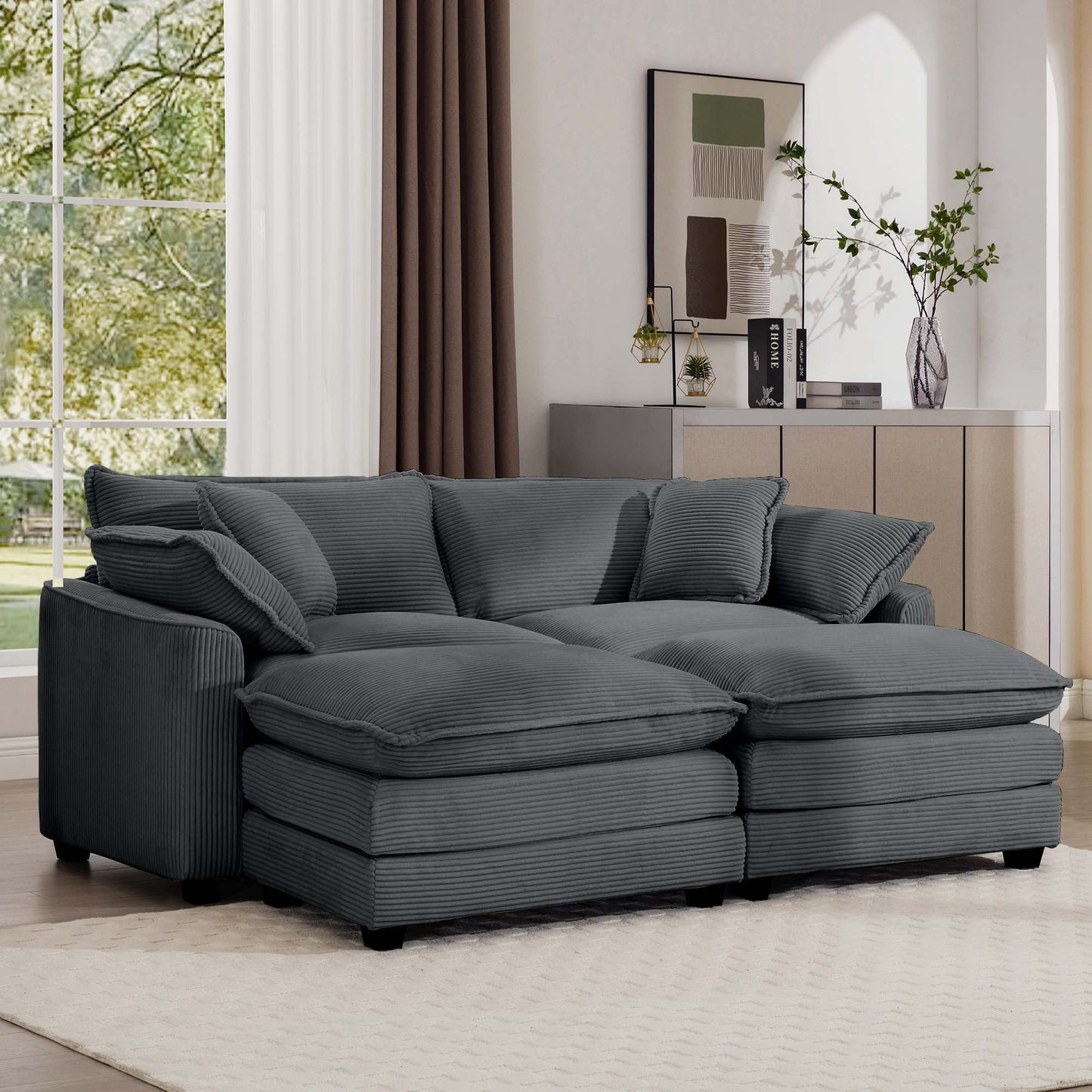 Modern Oversized Modular Cushion Sofa With Ottoman, Low Back, Deep Seating Sofa Set Home Essentials