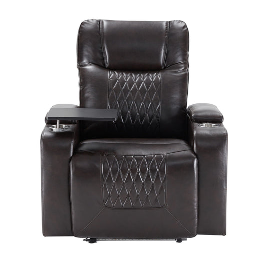 Power Motion Recliner With USB Charging Port And Hidden Arm Storage 2 Convenient Cup Holders Design And 360 Degree Swivel Tray Table Hearth and Haven
