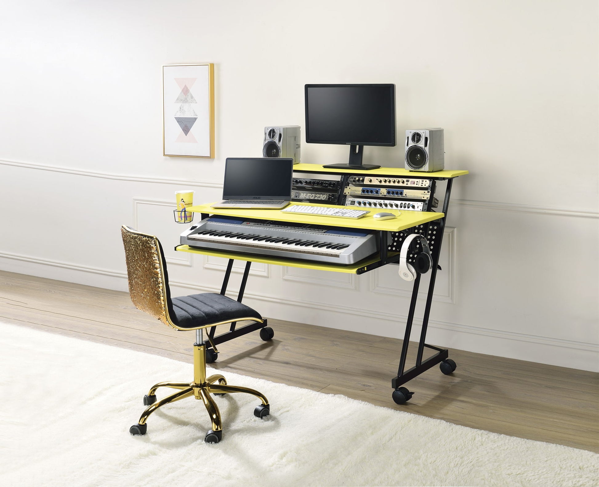 Suitor - Music Recording Studio Desk - Black / Yellow Acme