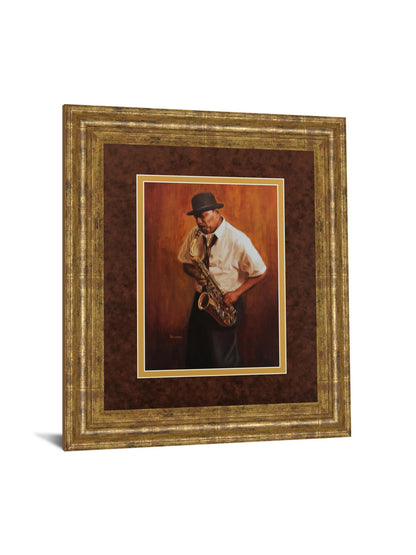 Sax Man By Delancy - Framed Print Wall Art - Orange