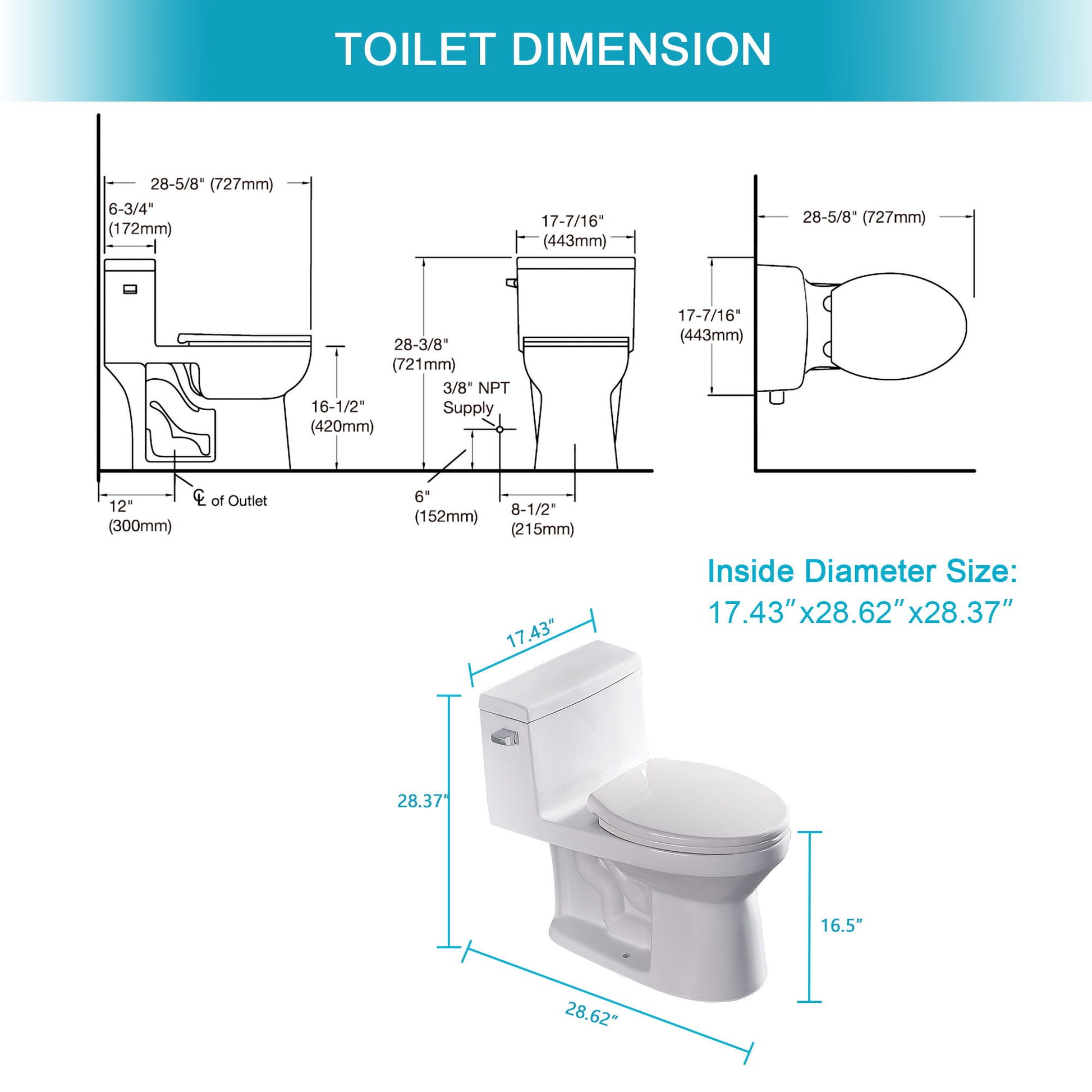 Sleek 1 Piece Toilet With Single Flush And Soft Closing Seat - White Daily Nest