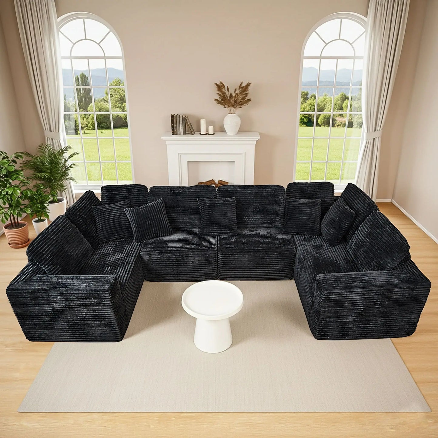 Modular U-Shaped Sectional Sofa, 6 Seater Chaise Lounge With Reversible Design - Black Home Essentials