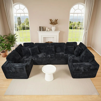 Modular U-Shaped Sectional Sofa, 6 Seater Chaise Lounge With Reversible Design - Black Home Essentials
