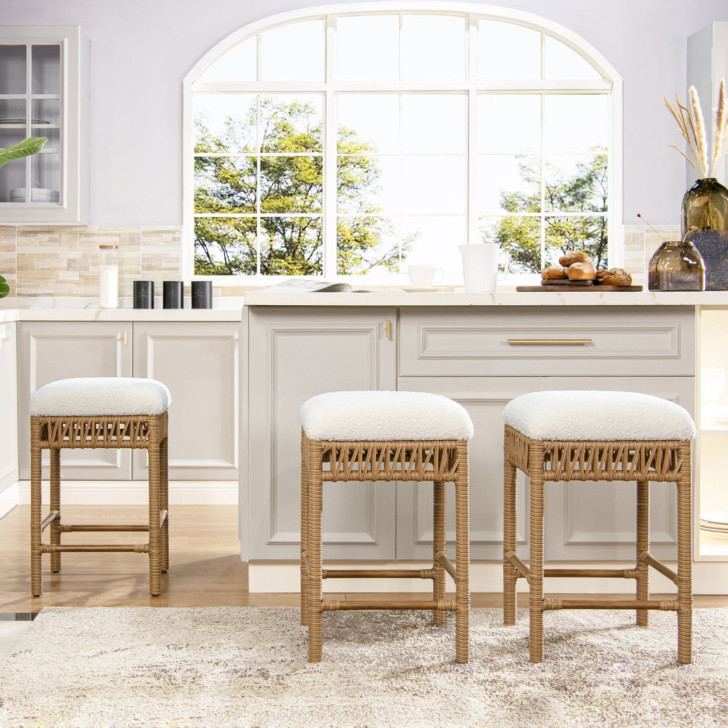 Lucia - Backless Upholstered Counter Stool With Frame - Ivory White Jennifer Taylor Home