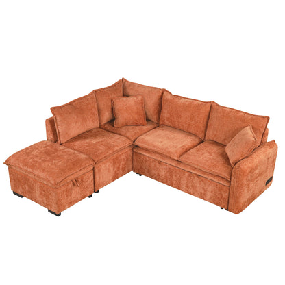 Convertible Sofa Bed Sectional Sofa Sleeper L-Shaped Sofa With A Storage Ottoman, Two Pillows, Two Power Sockets And Two USB Ports For Living Room Hearth and Haven