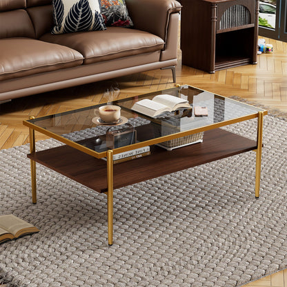 Rectangle Coffee Table With Tempered Glass Top And White Legs, Modern Table For Living Room Home Essentials