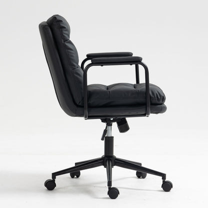Office Chair, Mid Back Home Office Desk Task Chair With Wheels And Arms Ergonomic PU Leather Computer Rolling Swivel Chair With Padded Armrest Home Essentials
