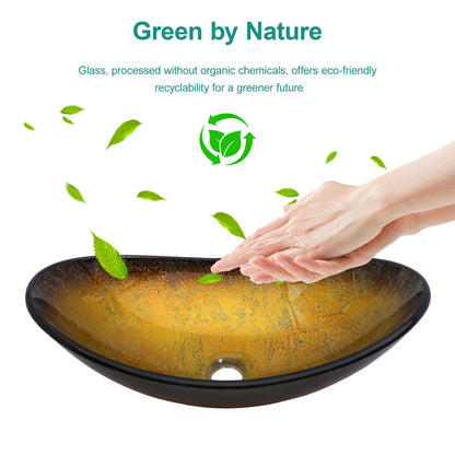 Vessel Sink With Pop Up Drain, Boat Shape Above Counter Bathroom Sink - Gold Daily Nest