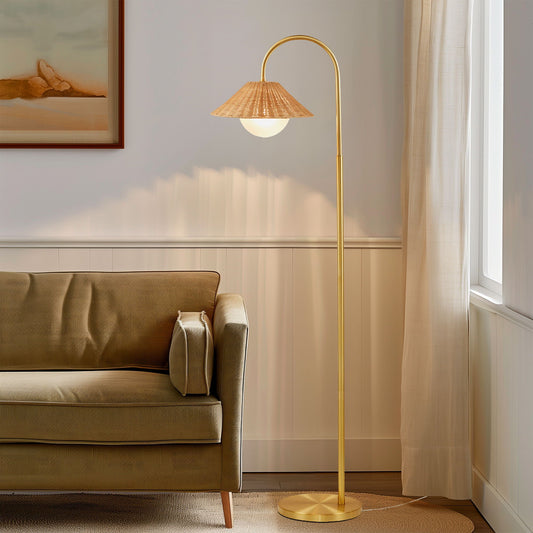 Laguna - Weave Shade Floor Lamp - Gold/Natural INK+IVY