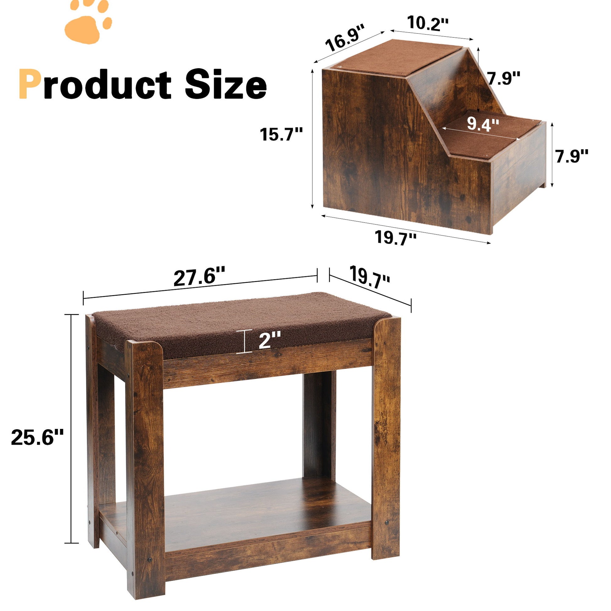 Pet Bunk Bed With Removable Step For Dogs And Cats, Multi-Level Bed Window Perch Seat Platform With Cushion And Cat Scratch Pad, Indoor Use - Dark Brown Daily Nest