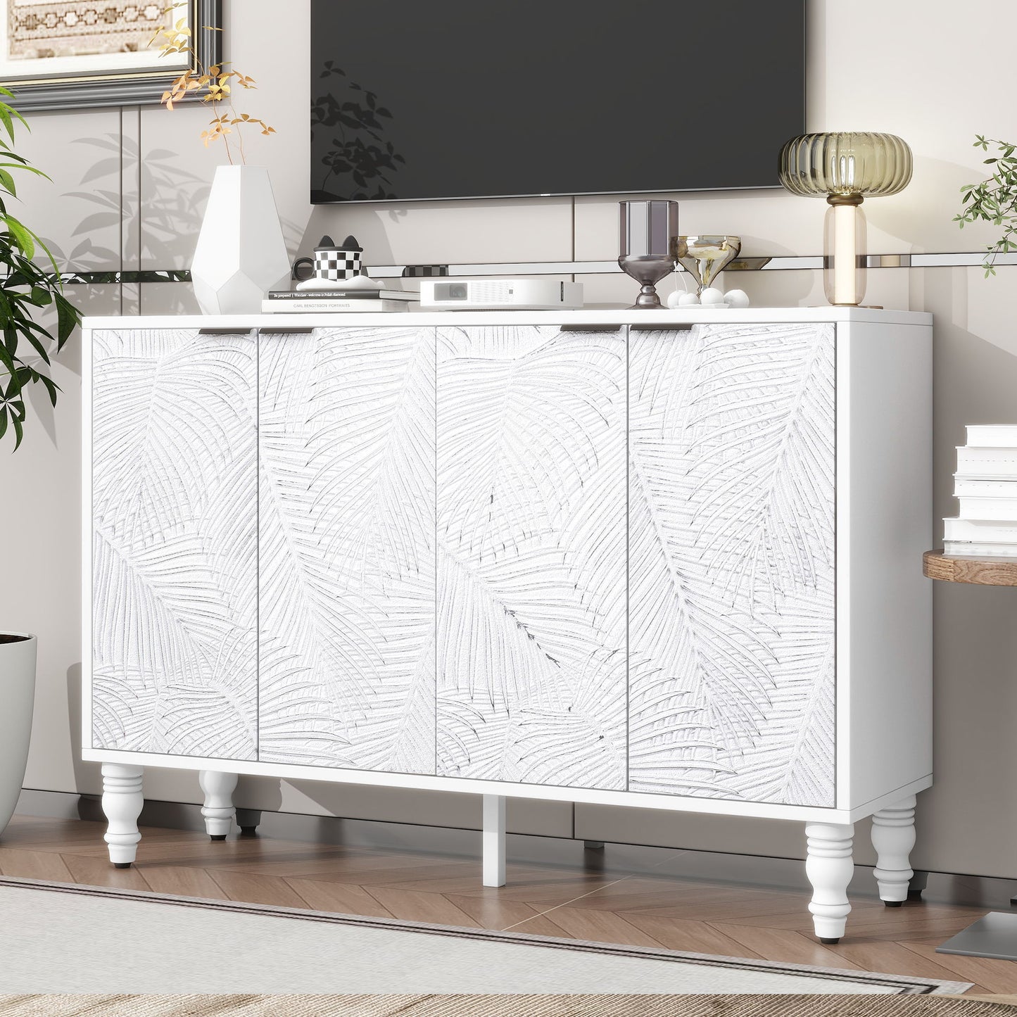 Modern TV Stand With 2 Spacious Storage Space And Anti-Tip Device Hearth and Haven