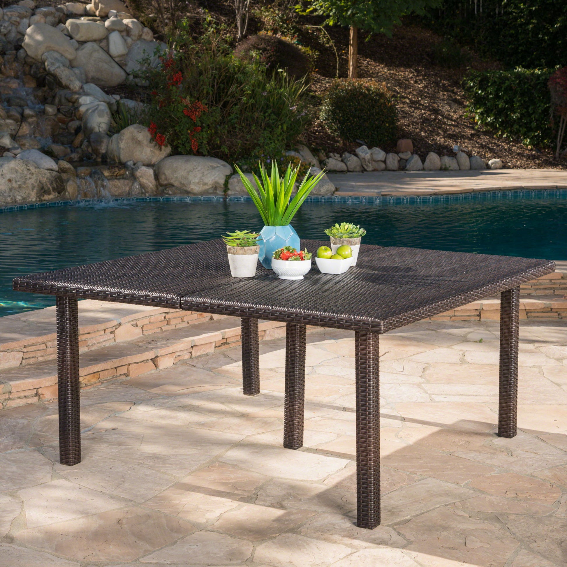 Outdoor Square Rattan Wicker Dining Table - Brown Noble House