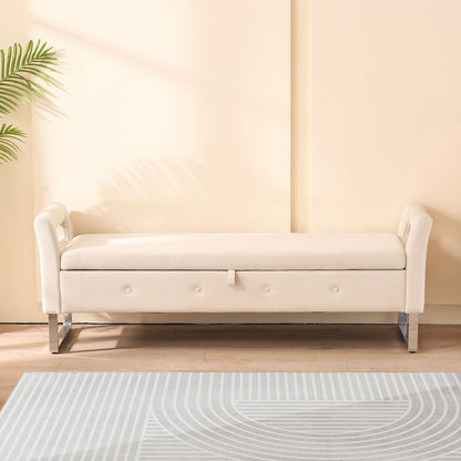 Wide Storage Soft Ottoman Bench With Armrests Home Essentials