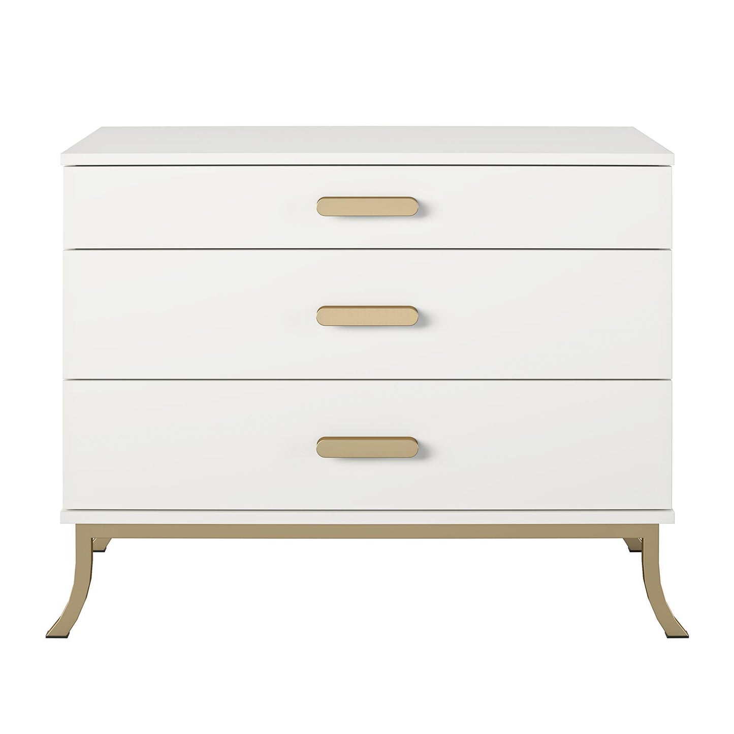 3 Drawer Dresser With Oval Handles - White / Gold Home Essentials