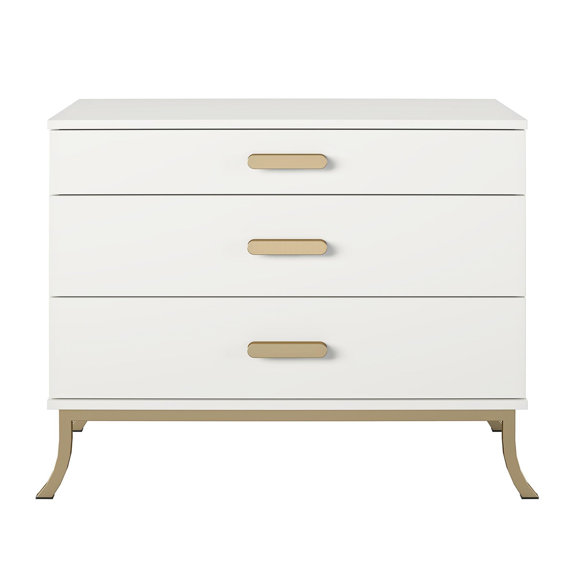3 Drawer Dresser With Oval Handles - White / Gold Home Essentials
