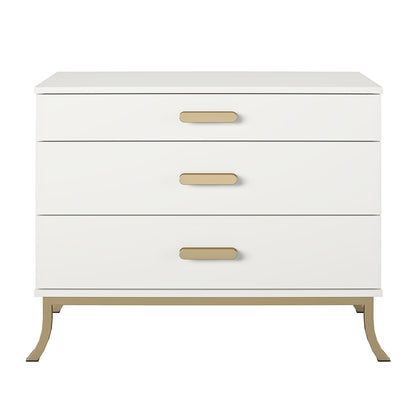 3 Drawer Dresser With Oval Handles - White / Gold Home Essentials