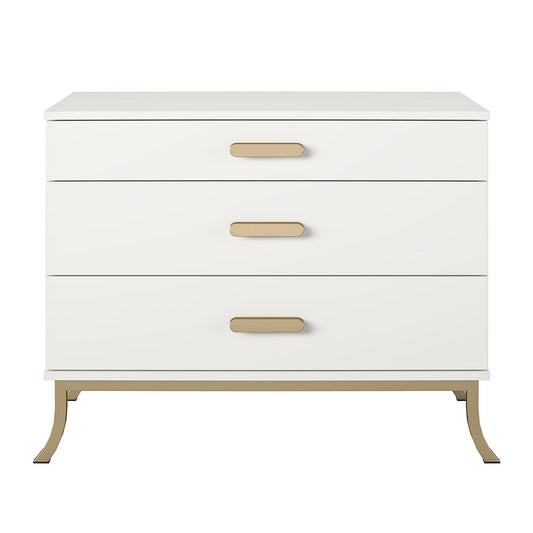 3 Drawer Dresser With Oval Handles - White / Gold Home Essentials