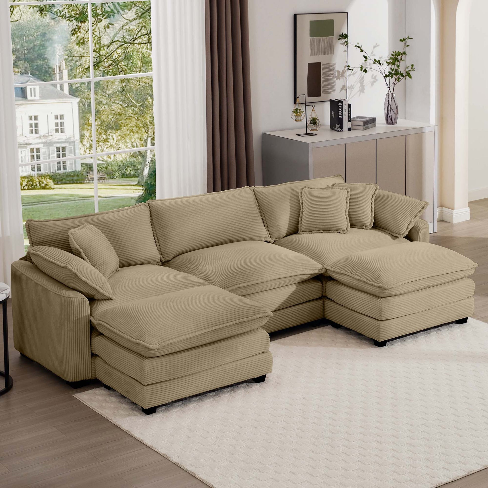 Modern Oversized Modular Cushion Sofa With Ottoman, Low Back, Deep Seating Sofa Set Home Essentials