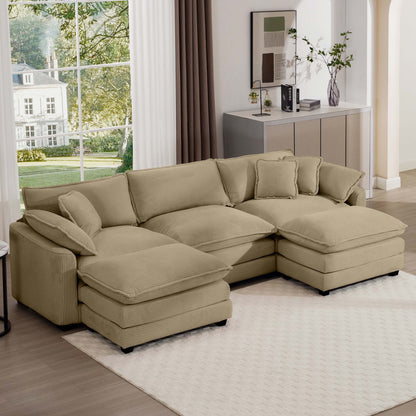 Modern Oversized Modular Cushion Sofa With Ottoman, Low Back, Deep Seating Sofa Set Home Essentials