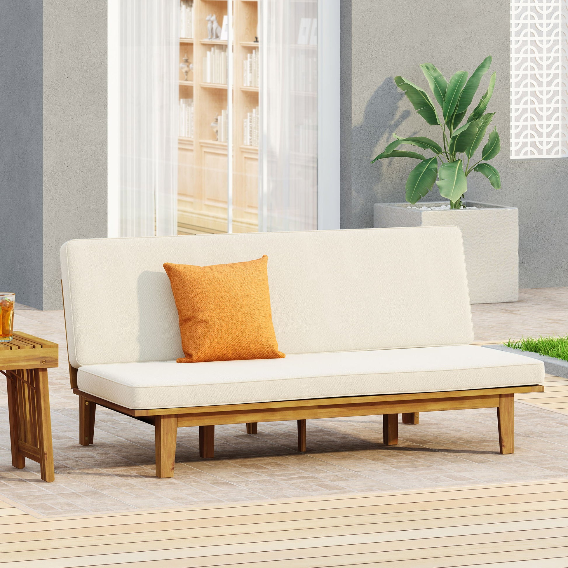 Outdoor Elegance Daybed With Convertible Design Cushion Frame - Beige Noble House