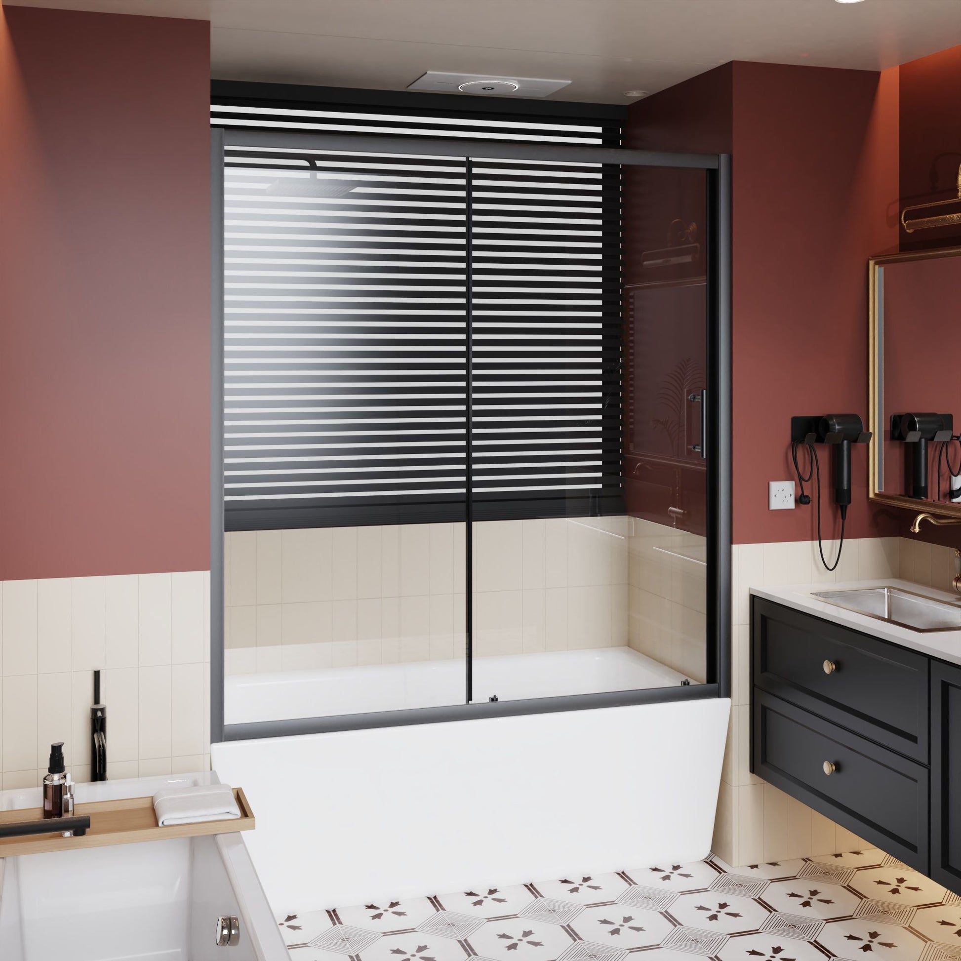 Sliding Shower Door For Bathtub - Matt Black Daily Nest