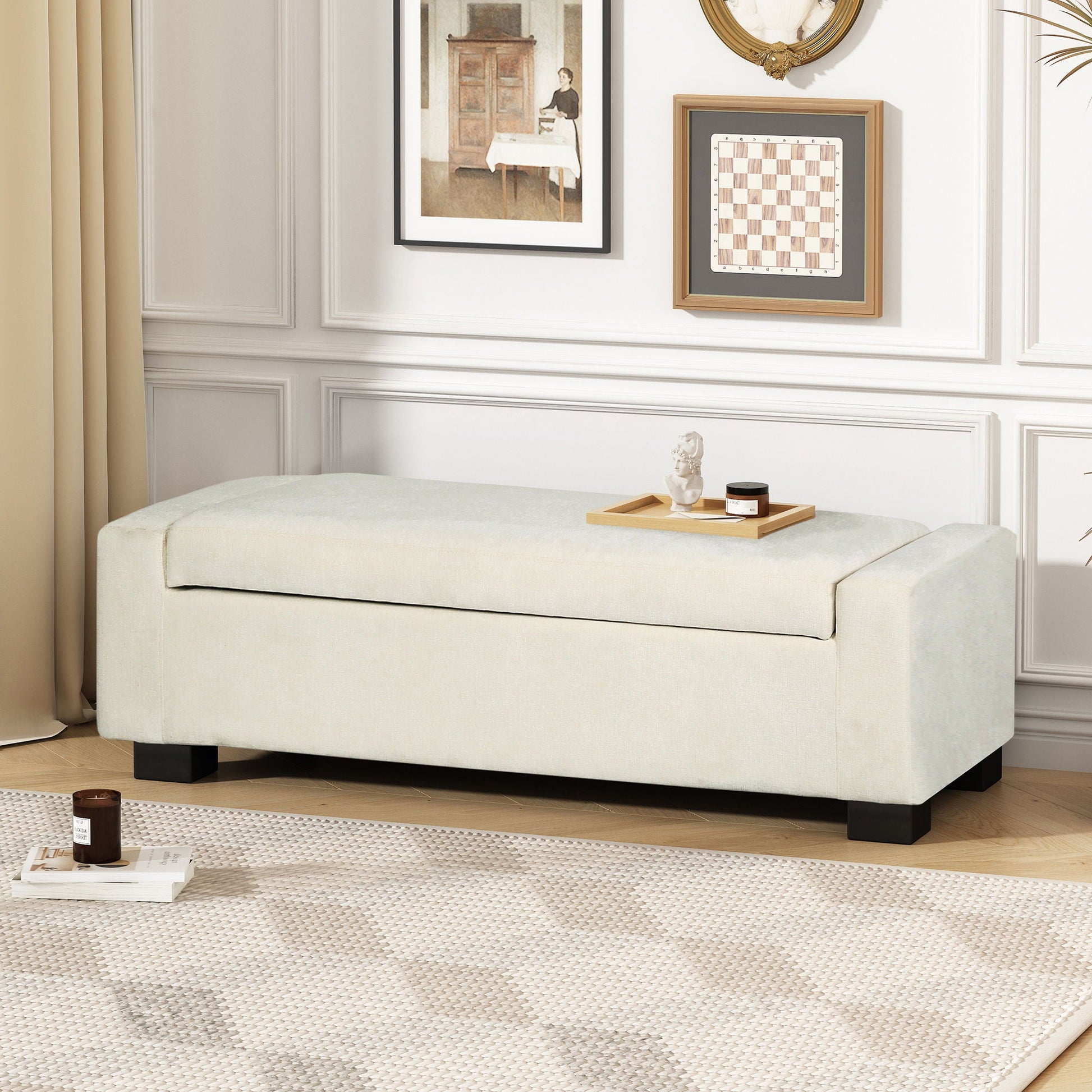 Textured Fabric Ottoman Bench With Hinged Lid Noble House